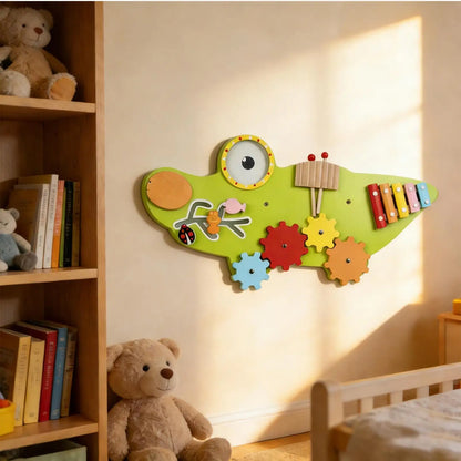11-in-1 Kids Wall Busy Panels Wooden Sensory Board Montessori Sensory Learning Activity Center for Children Playroom Toys