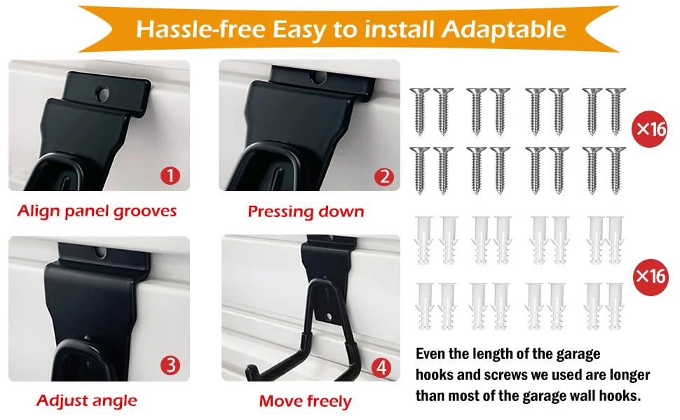 18 Pcs Garage Hooks Heavy Duty - Garage Storage and Organization Ladder Hooks with Non Slip PVC Coating for Hanging Bike，Ladder，Garden Tools，Hose