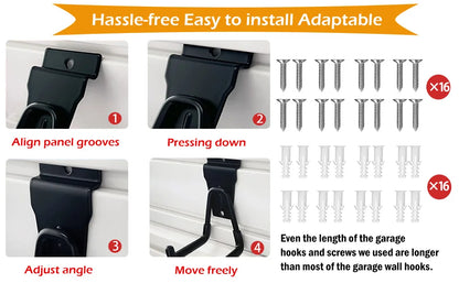 18 Pcs Garage Hooks Heavy Duty - Garage Storage and Organization Ladder Hooks with Non Slip PVC Coating for Hanging Bike，Ladder，Garden Tools，Hose