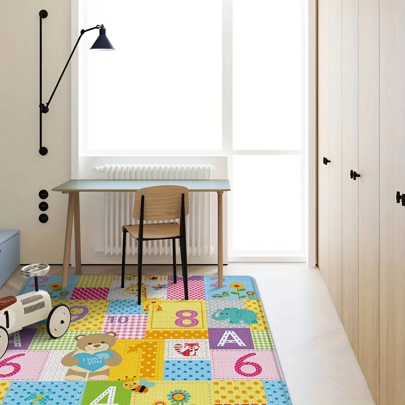 Baby Play Mat Double Sided Foldable Cartoon Pattern Crawling Mat Waterproof Non Slip Indoor Educational Activity Foam Flooring