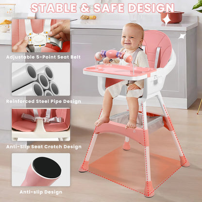 Baby High Chair, Convertible Infant Feeding Chair for Babies & Toddlers Table, Dining Booster Seat with Removable Tray