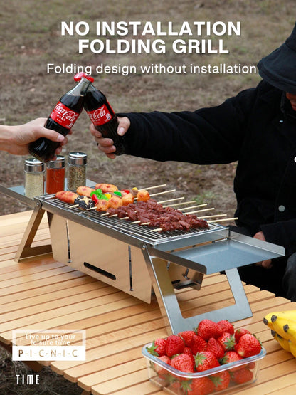 Stainless Steel Folding Barbecue Grill For Home And Outdoor Charcoal Kebabs Smokeless Portable Collapsible Barbecue