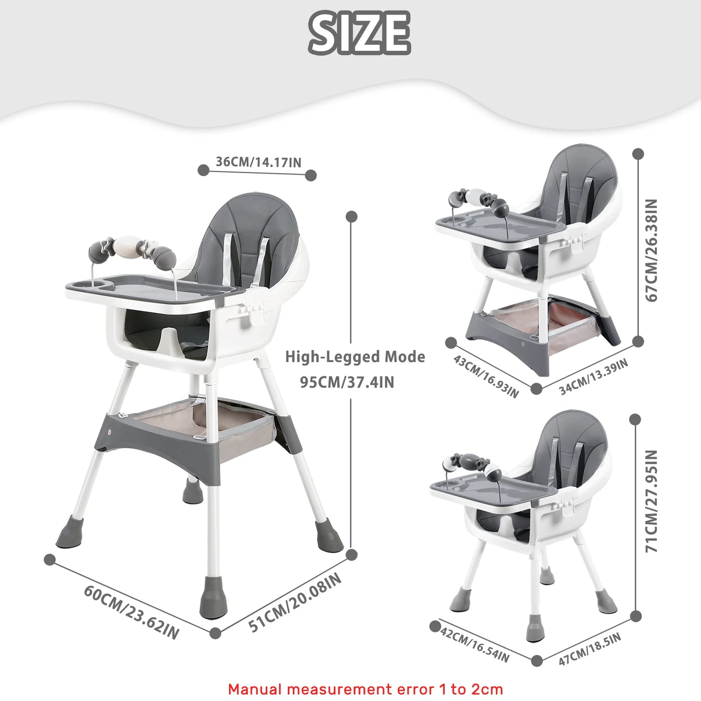 Baby High Chair, Convertible Infant Feeding Chair for Babies & Toddlers Table, Dining Booster Seat with Removable Tray