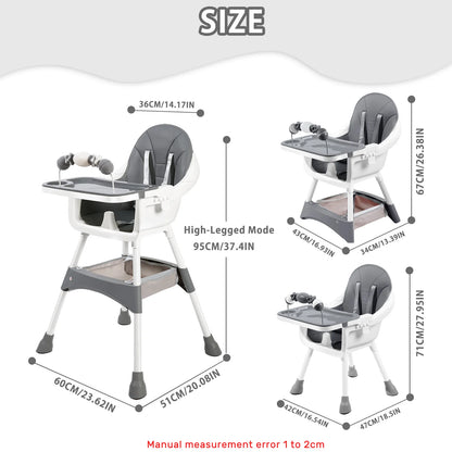 Baby High Chair, Convertible Infant Feeding Chair for Babies & Toddlers Table, Dining Booster Seat with Removable Tray