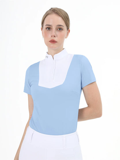 M LOGO Equestrian t-Shirts Short Sleeve Tops Horse Riding Clothing Women Button Training Rider Blouse Competition Show Top