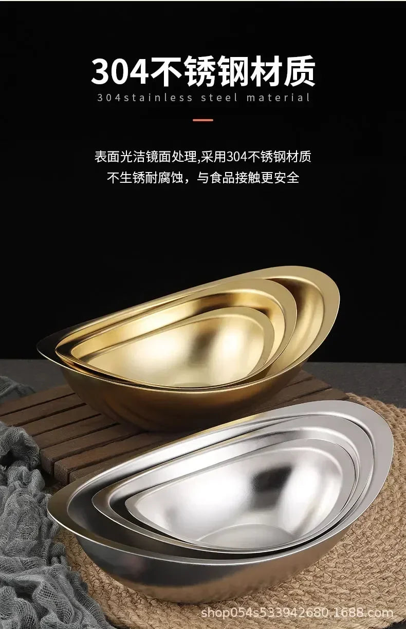304 stainless steel golden ingot bowl Korean salad bowl commercial dessert snack bowl Korean cuisine tableware