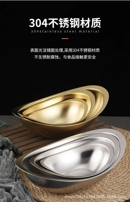 304 stainless steel golden ingot bowl Korean salad bowl commercial dessert snack bowl Korean cuisine tableware