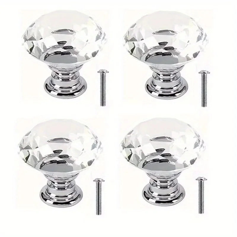 Passage Glass Door Knobs Interior, 16Pcs Diamond Furniture Door Knobs Crystal Glass Pot Cover Handles Cabinet Pull Decorative for Dresser Cupboard Wardrobe