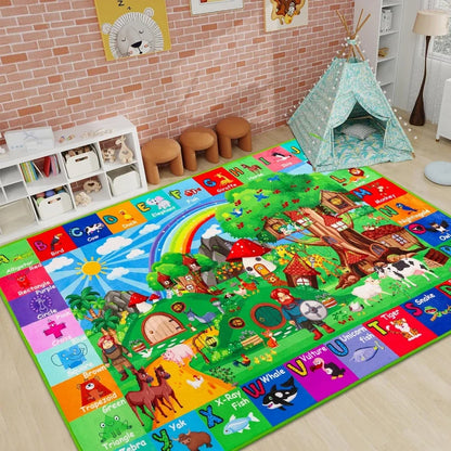 Baby Play Mat, Playpen Mat with Super Soft Touch, Activity Mats with Upgraded Anti-Slip Bottom, Machine Washable Crawling Mats for Floor & Picnic (Animal Alphabets)