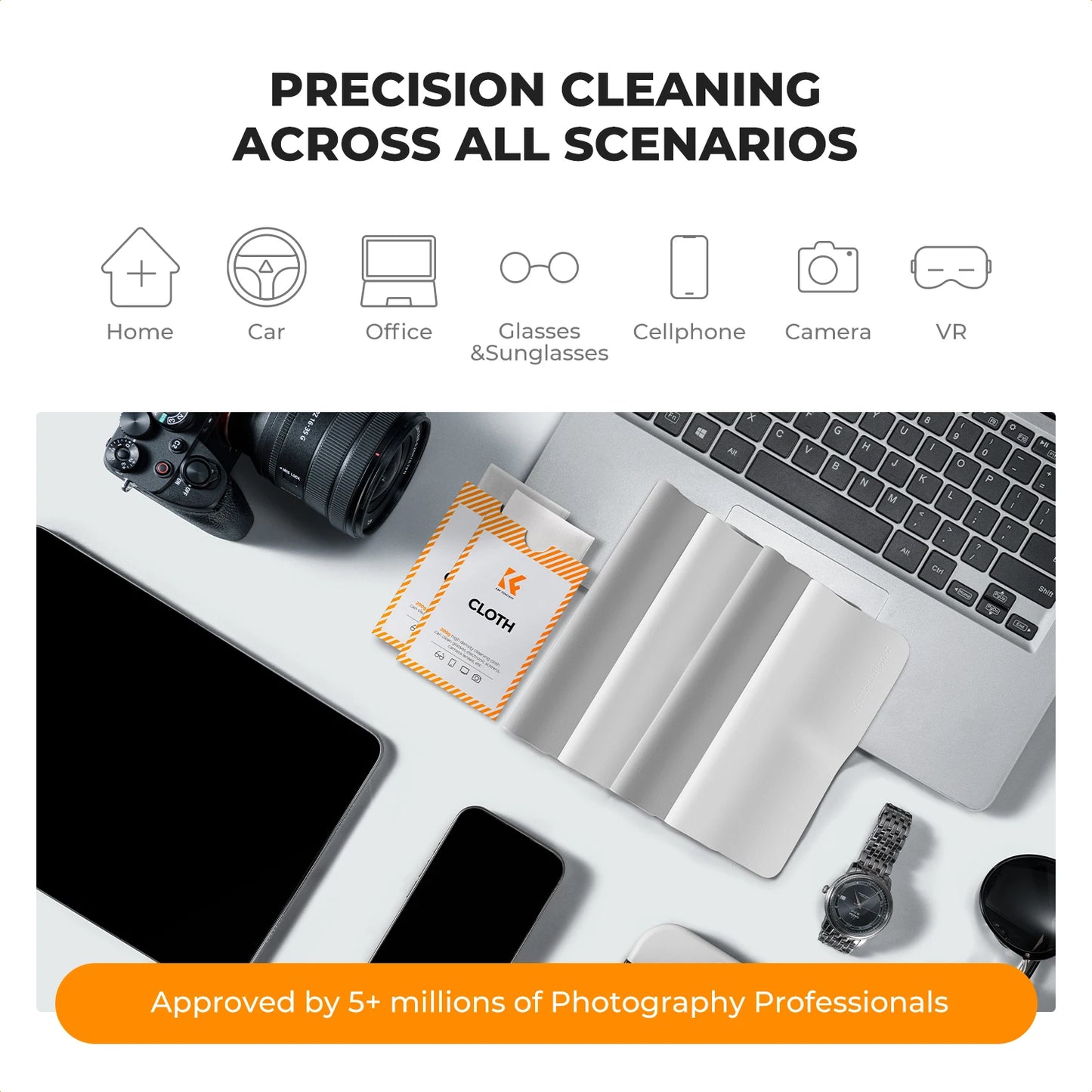 K&F CONCEPT 6*7inch Premium Microfiber Cleaning Cloths Lens Cleaning Cloth for Camera Lenses, Eyeglasses, Phone Screens, Cameras