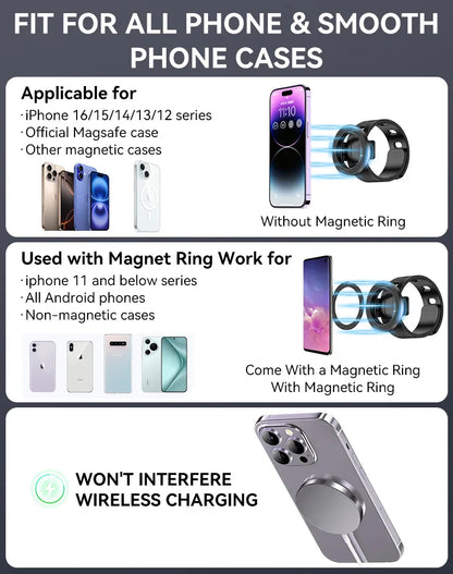 Magnetic Phone Holder for Stroller, Shopping Cart & Golf Push Cart | Handlebar Phone Mount for MagSafe | Strap with Strong Magnet for Mag Safe | Stroller Accessories for Uppababy, Nuna, Bugaboo