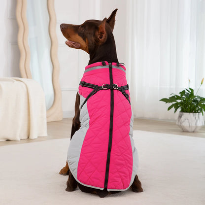 Small Dog Coat with Harness Built-in, Warm Dog Jacket with Zip, Reflective Winter Coat Pet Sweater Clothes for Small/Large Dogs