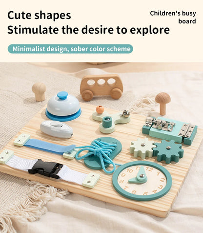 Montessori Busy Board for Toddlers Wooden Activity Sensory Board for Fine Motor Skills Travel Educational Learning Toys for Kid