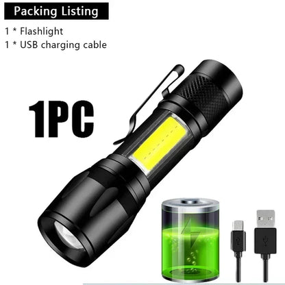 3 PCS Mini LED COB Flashlight Portable Rechargeable Torch with Pen Clip Zoomable Waterproof Light Tactical Lamp Camping Lantern