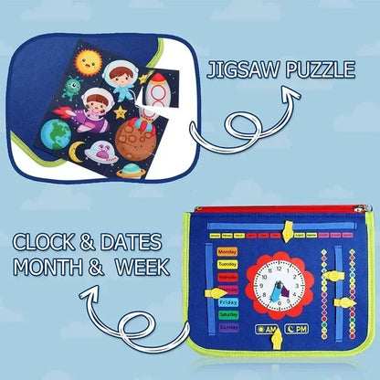 Montessori Kids Travel Toy Felt Activity Quiet Busy Board for Basic Dress Motor Skill Activity Educational Sensory Learning Book