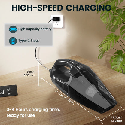 Handheld Vacuum Cordless Portable Car Vacuum with LED Light, High Power Suction, 3 in 1, Lightweight Rechargeable Hand Vacuum, Hand Held Vacuum Cleaner for Car Home Office, Pet Hair, Black
