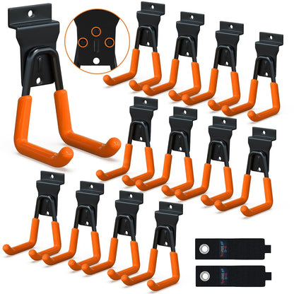 18 Pcs Garage Hooks Heavy Duty - Garage Storage and Organization Ladder Hooks with Non Slip PVC Coating for Hanging Bike，Ladder，Garden Tools，Hose