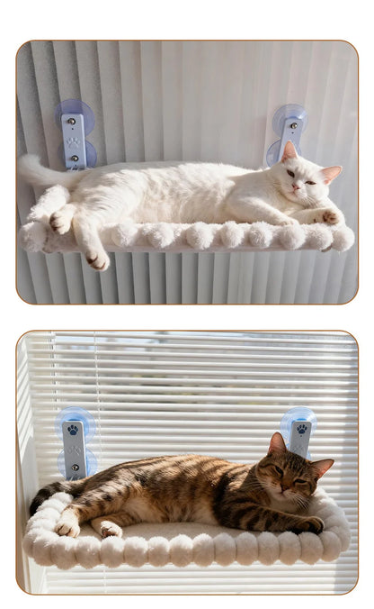 Foldable Cat Window Perch - Cordless, Ultra Soft Machine Washable Bed with 4-Sided Bolster, Metal Frame - Window Hammock for Large Cats and Kittens