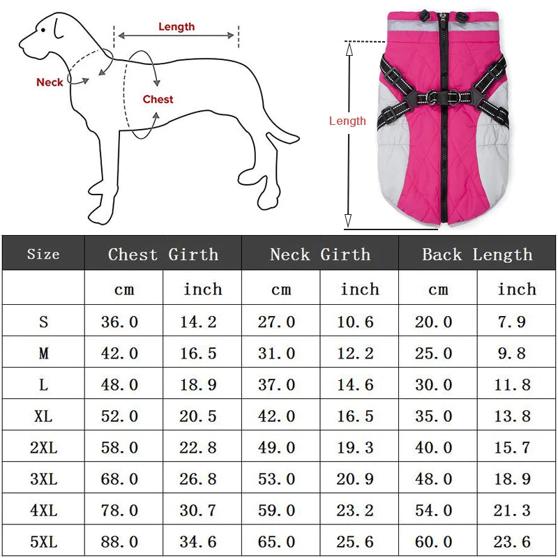 Small Dog Coat with Harness Built-in, Warm Dog Jacket with Zip, Reflective Winter Coat Pet Sweater Clothes for Small/Large Dogs