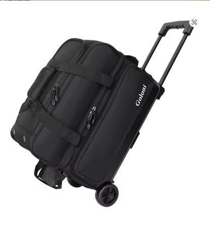 2 Ball Bowling Bag with Wheels, Double Bowling Ball Bag 2 Ball Roller w/Separate Compartment for Shoes