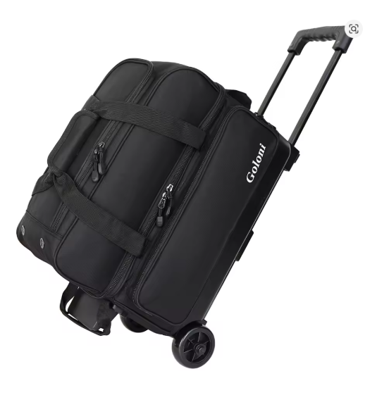 2 Ball Bowling Bag with Wheels, Double Bowling Ball Bag 2 Ball Roller w/Separate Compartment for Shoes