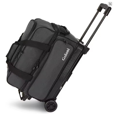 2 Ball Bowling Bag with Wheels, Double Bowling Ball Bag 2 Ball Roller w/Separate Compartment for Shoes