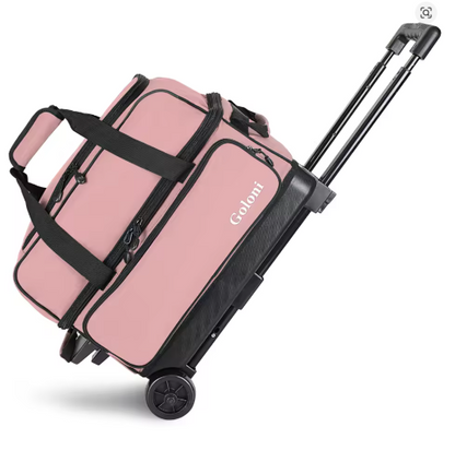 2 Ball Bowling Bag with Wheels, Double Bowling Ball Bag 2 Ball Roller w/Separate Compartment for Shoes