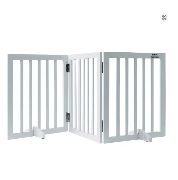 White Metal Dog Gate for Small Dogs - Short Freestanding Puppy Gate with Retractable Sliding Rail, No Installation, Indoor/Outdoor Use, Foldable & Portable Pet Barrier