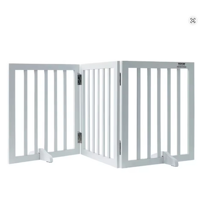 White Metal Dog Gate for Small Dogs - Short Freestanding Puppy Gate with Retractable Sliding Rail, No Installation, Indoor/Outdoor Use, Foldable & Portable Pet Barrier