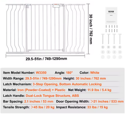 30" Extra Tall Baby Gate for Stairs, Dog Gate for Doorways, Walk Thru Auto Close Metal Child Gate for The House, Stairs and Doorways, Pet Gate Pressure Mounted Dog Gate Indoor