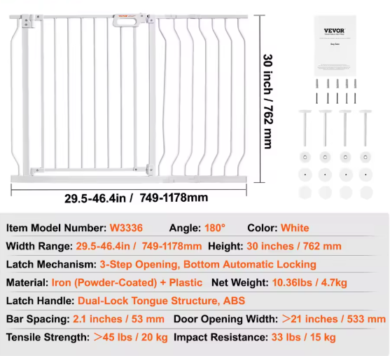 30" Extra Tall Baby Gate for Stairs, Dog Gate for Doorways, Walk Thru Auto Close Metal Child Gate for The House, Stairs and Doorways, Pet Gate Pressure Mounted Dog Gate Indoor