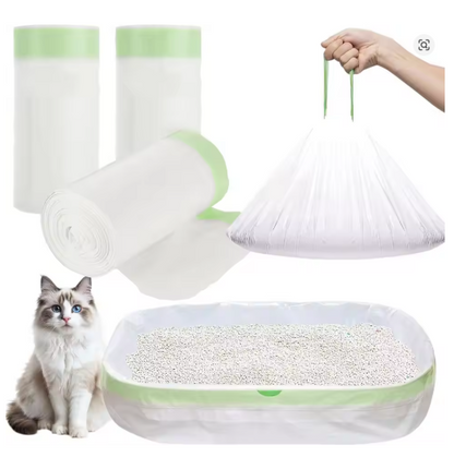 Heavy Duty Extra Thick Litter Pan Liners,Jumbo Drawstring Cat Litter Bags,Large Litter Box Liners 37x18inch 1/2/5 Rolls