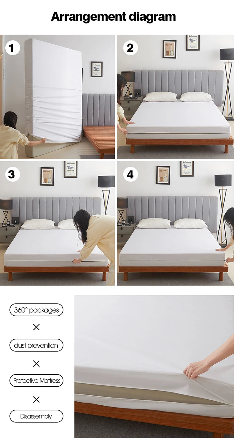 Waterproof Mattress Protector with Zipper Soft & Breathable & Noiseless Antibacterial, Anti-mite Mattress Cover , Queen/King