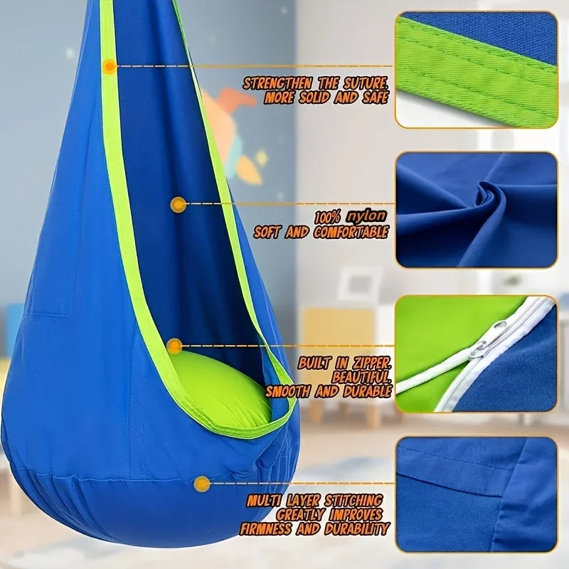 All-in-One Hanging Hammock Chair with Inflatable Pillow | Heavy-Duty Capacity, Storage Pocket | Indoor/Outdoor Hanging Seat