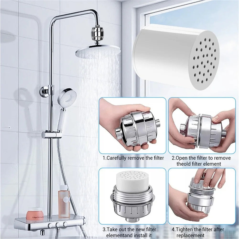 Shower Filter Replacement Cartridge for Hard Water, Universally Compatible with Any Similar Design, Shower Water Softener with High Output