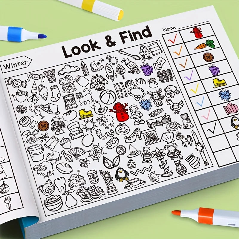 Interactive Hidden Object & Coloring Book for - Educational with Look & Find Activities, Sticker & Pages, Observation Skills & C