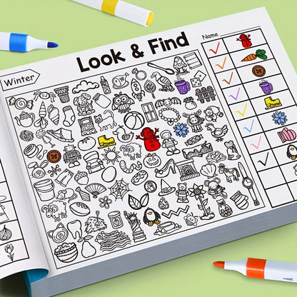 Interactive Hidden Object & Coloring Book for - Educational with Look & Find Activities, Sticker & Pages, Observation Skills & C