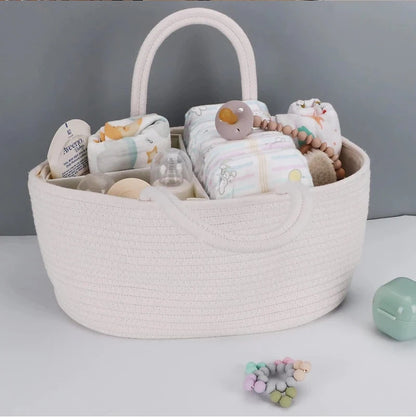 Baby Changing Basket Includes Diaper Caddy - Soft & Waterproof Dual-Cover, Portable, Changing Pad for Dresser & Changing Table, Gift for Baby Shower, Organic Cotton Rope