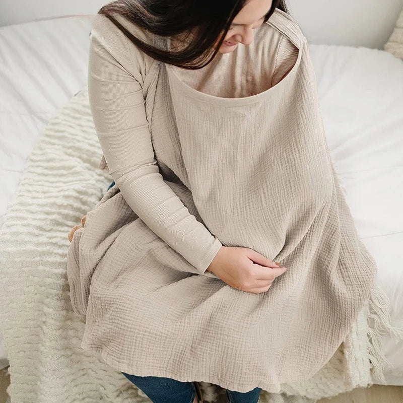 Nursing Cover for Breastfeeding Lightweight Breathable Cotton Blend Shawl with Open Neckline, Full Modesty & Compact Carry Pouch