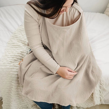 Nursing Cover for Breastfeeding Lightweight Breathable Cotton Blend Shawl with Open Neckline, Full Modesty & Compact Carry Pouch