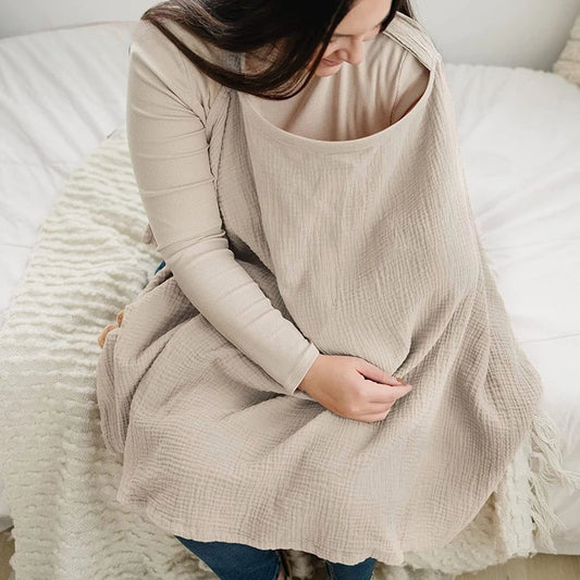 Nursing Cover for Breastfeeding Lightweight Breathable Cotton Blend Shawl with Open Neckline, Full Modesty & Compact Carry Pouch