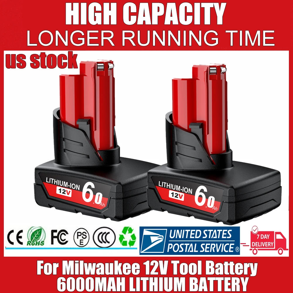 Battery Replacement for Milwaukee M12: 12v Batteries 4.0 ah Lithium Compatible with Milwaukee 12 Volt Cordless Power Tools 4 Pack 48-11-2411 48-11-2440 48-11-2420 48-11-2401 48-11-2425