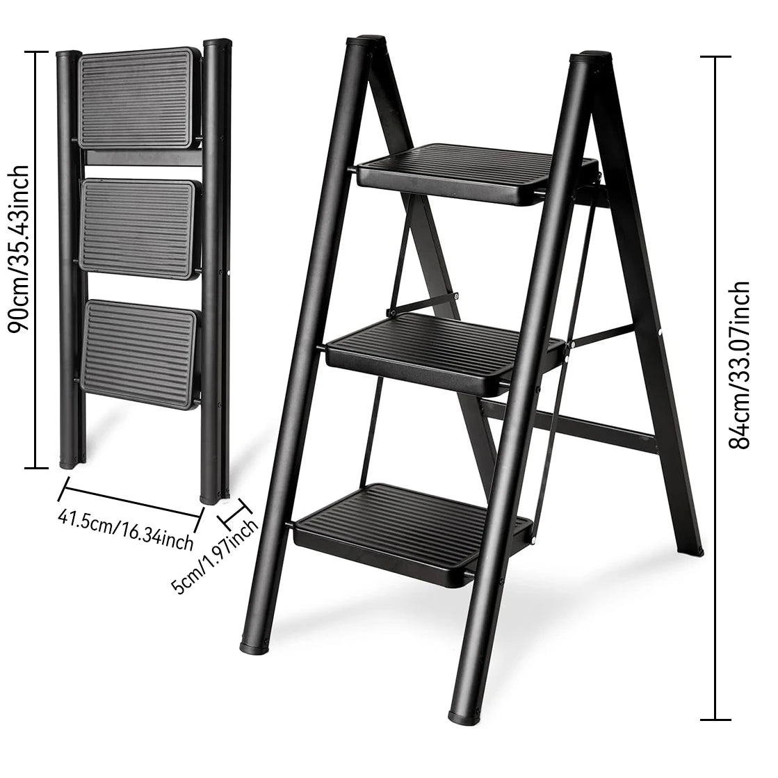 2/3 Step Foldable Step Ladder with Handgrip, 330 lbs Capacity, Anti-Slip Pedal, Lightweight & Portable for Home, Kitchen, Office, Garage