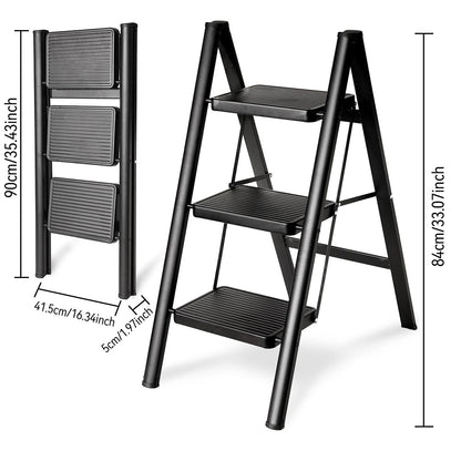 2/3 Step Foldable Step Ladder with Handgrip, 330 lbs Capacity, Anti-Slip Pedal, Lightweight & Portable for Home, Kitchen, Office, Garage