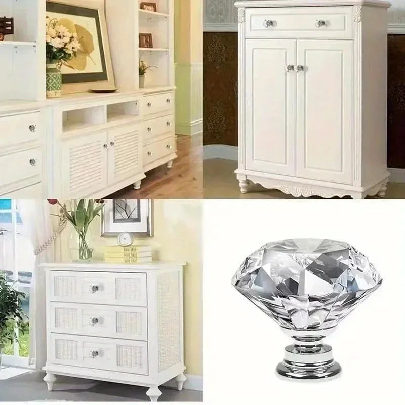 Passage Glass Door Knobs Interior, 16Pcs Diamond Furniture Door Knobs Crystal Glass Pot Cover Handles Cabinet Pull Decorative for Dresser Cupboard Wardrobe
