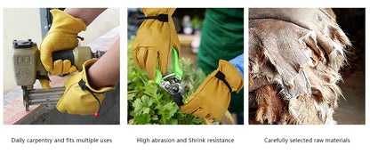 Men's HydraHyde Leather Winter Work Gloves | Water-Resistant | Insulated Cow Leather Work Glove Soft Cowhide Welding Security Protection Gloves Workers Mechanic Driver Hunting Driving Farm Garden Glove
