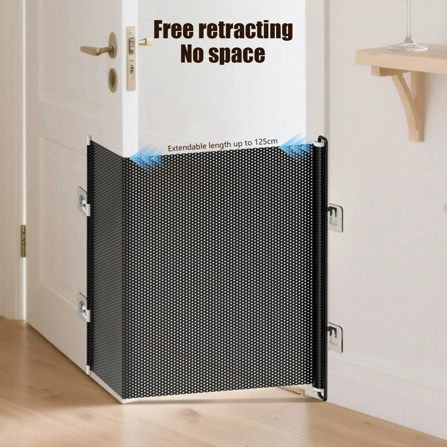 Tall Retractable Dog Gate Mesh Baby Fence Gate, Long Baby Gates Indoor Extra Long Gates for Kids or Pets, Outdoor Retractable Gate with Support Rods - Prevent Crawling Under