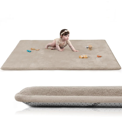 Baby Play Mat for Floor,1.3" Thick Elasti-Foam 50"×50" Playpen Mat for Tummy Time,Water Repellent Soft Coral Velvet for Toddler,Infant,Kids,Non-Slip Backing Safe for Crawling