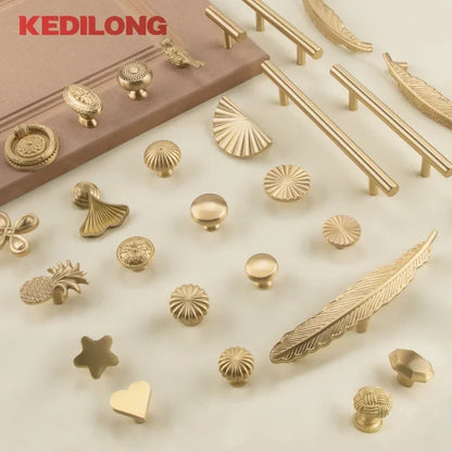 Cabinet Handles Brushed Brass Kitchen Knobs European style minimalist solid brass cabinet DIY pull handle classical luxury drawer gold knob cabinet door long handle