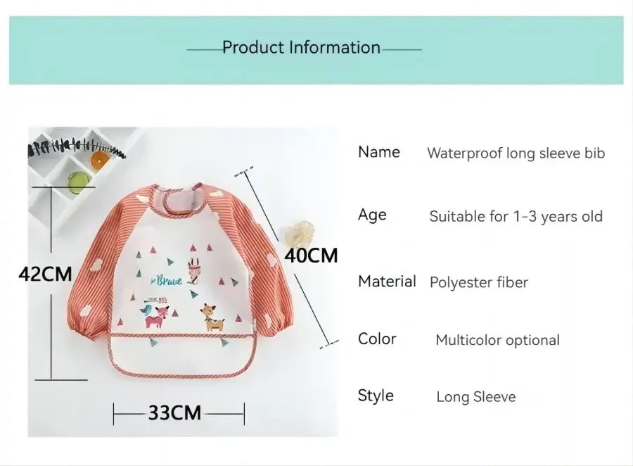 For1-3Year Baby Long Sleeve Scarf Waterproof Toddler Art Smock Feeding Bib Apron Pocket Infant Boys Girls Burp Cloth Banana Bibs